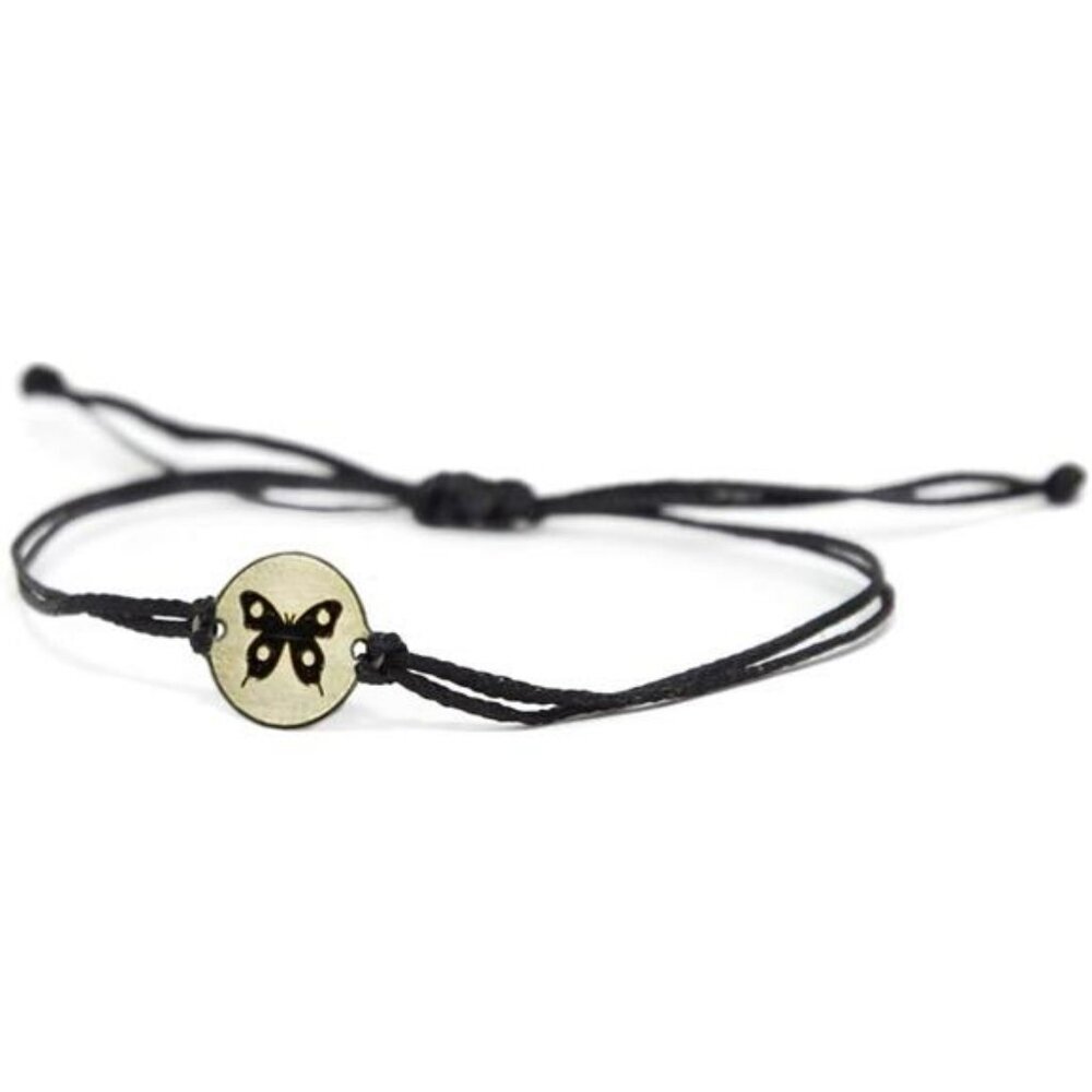 Butterfly charm bracelet adjustable black cord stainless steel unisex jewelry gi